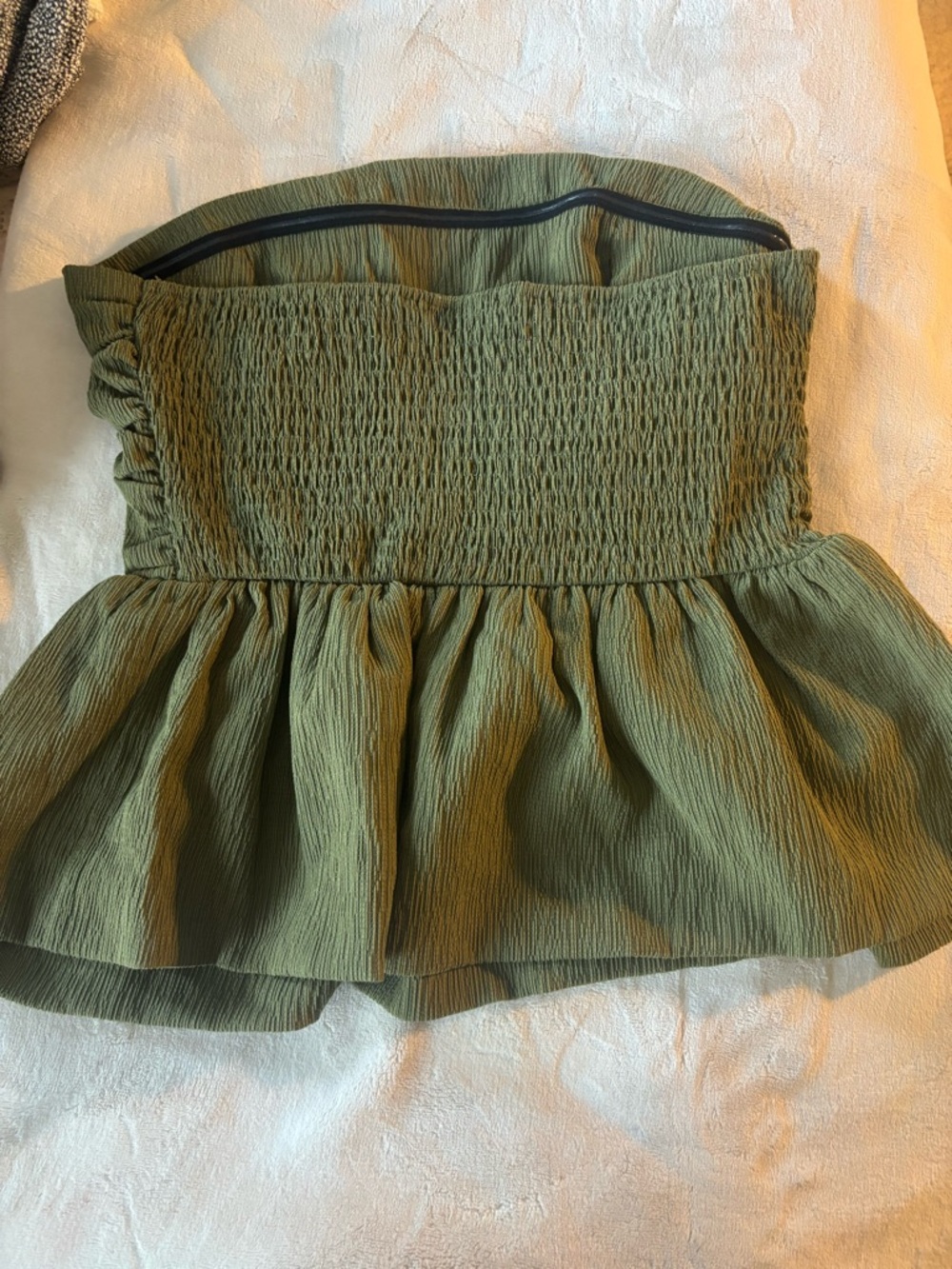 Cider Olive Textured Ruffle Strapless Top - Picture 2 of 3